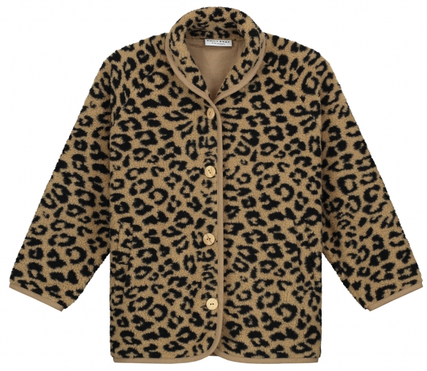 Daily Brat Fuzzy teddy leopard jacket camel