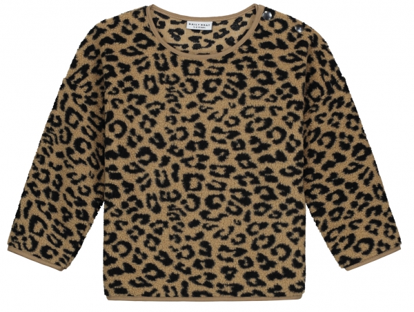 Daily Brat Fuzzy teddy leopard sweater camel